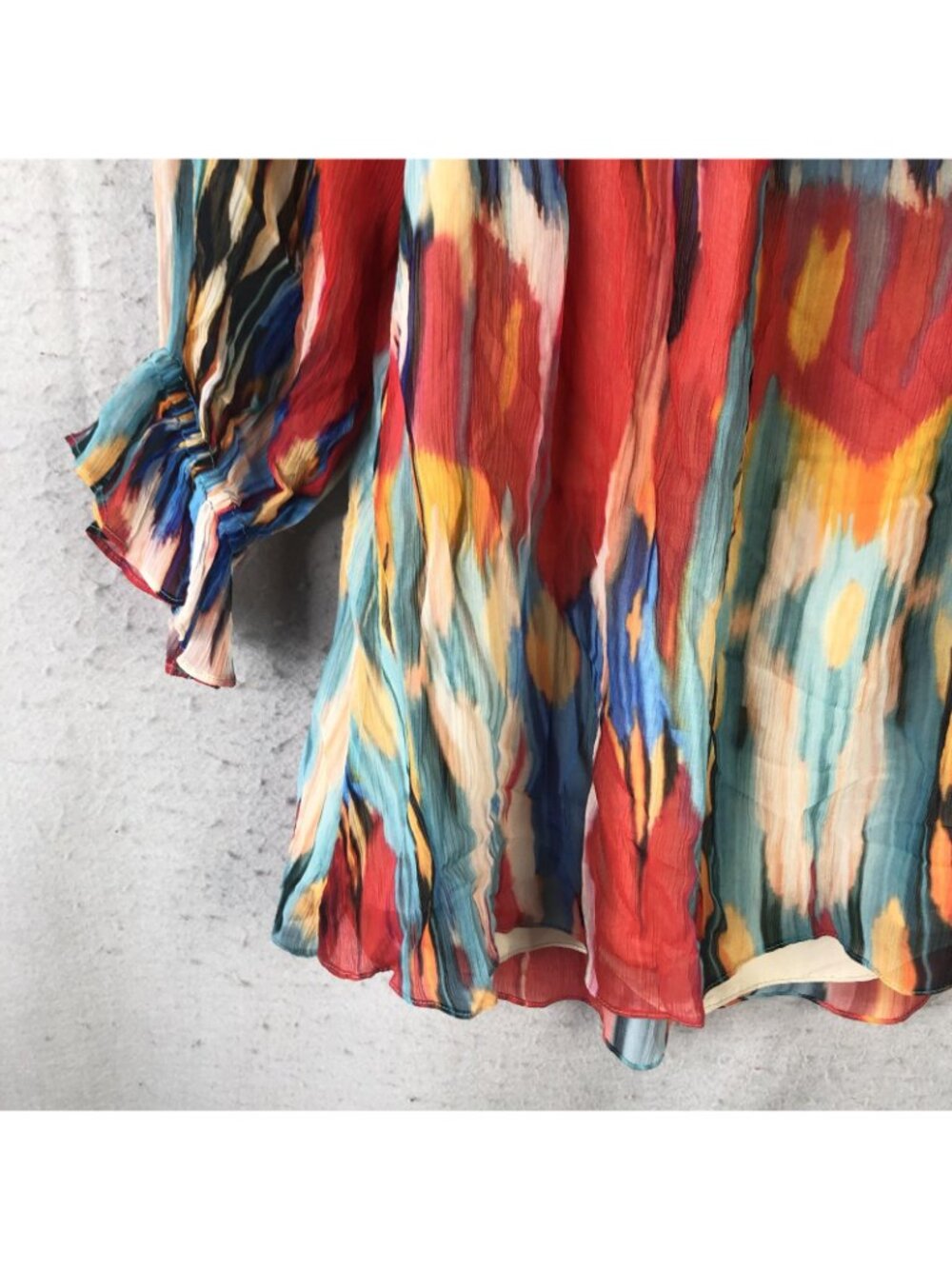 Vintage Collection Tunic Top Womens L Multicolor Abstract Ruffle Chiffon Boho - Picture 9 of 16